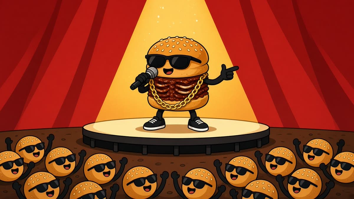 MC RIB performs on a small stage while a crowd of sunglass-wearing buns cheers.