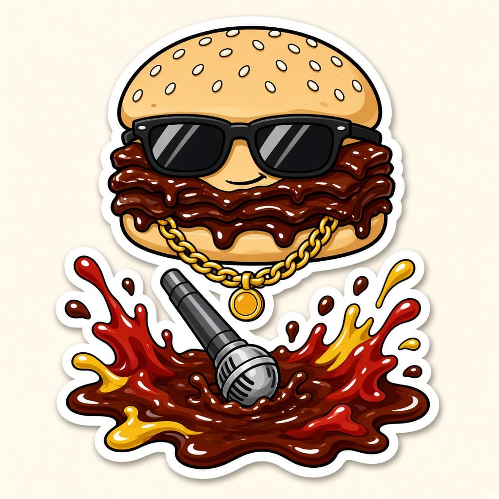 MC RIB drops a microphone into a puddle of ketchup, mustard, and barbecue sauce.
